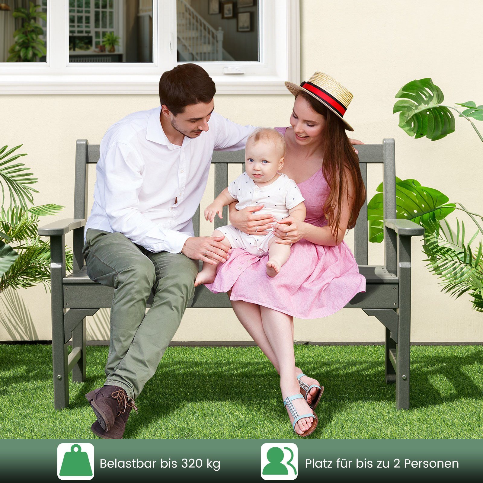 COSTWAY Gartenbank 2-Sitzer Sitzbank, 126 x 60 x 90 cm, bis 320kg