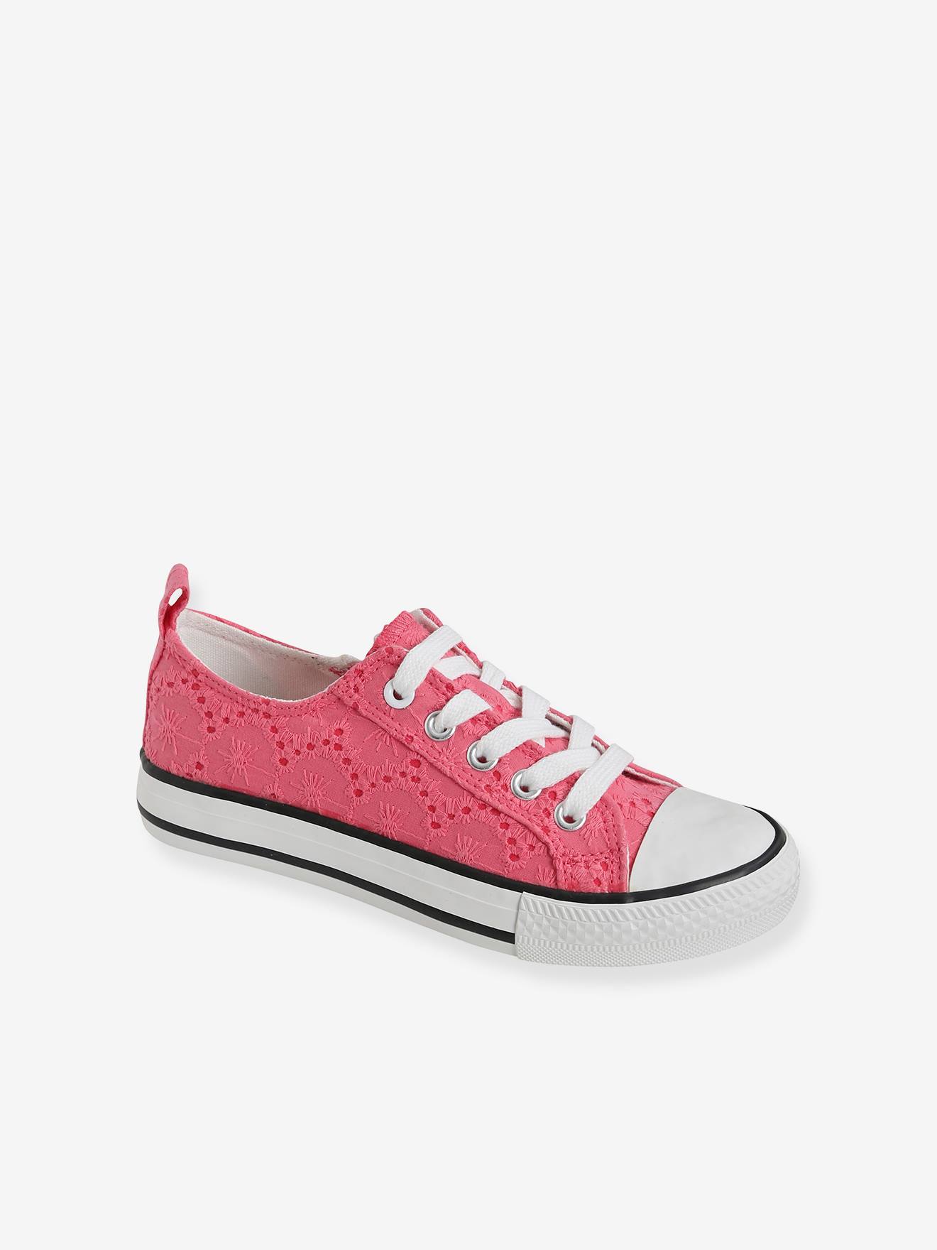 Baskets fille en toile fantaisie broderie anglaise rose