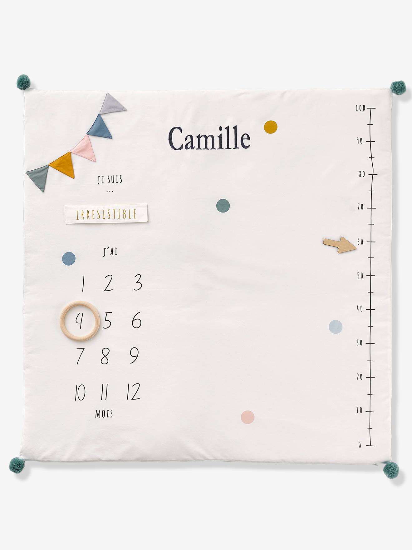 Tapis photo bébé personnalisable écru / vert