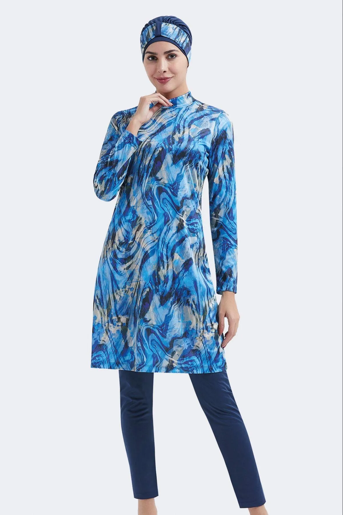 C&City  Vollständig bedeckter dreiteiliger Hijab-Badeanzug C11003 Marineblau
