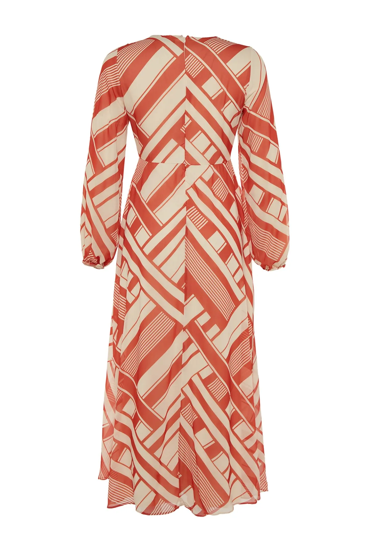 Trendyol Modest  Oranges, geometrisch gemustertes, gefüttertes gewebtes Chiffonkleid TCTSS23EB00063