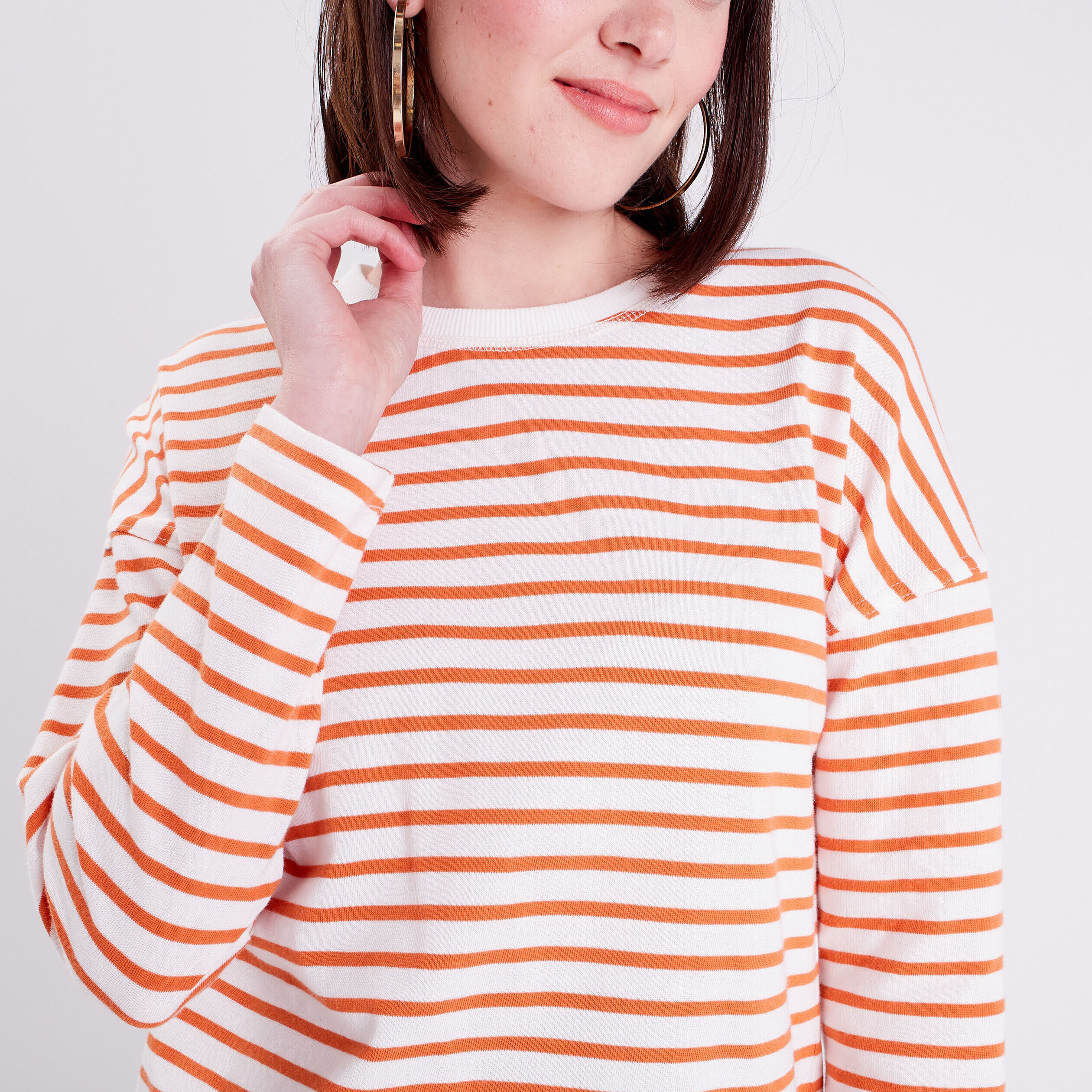 T-shirt manches longues orange corail femme | Cache Cache