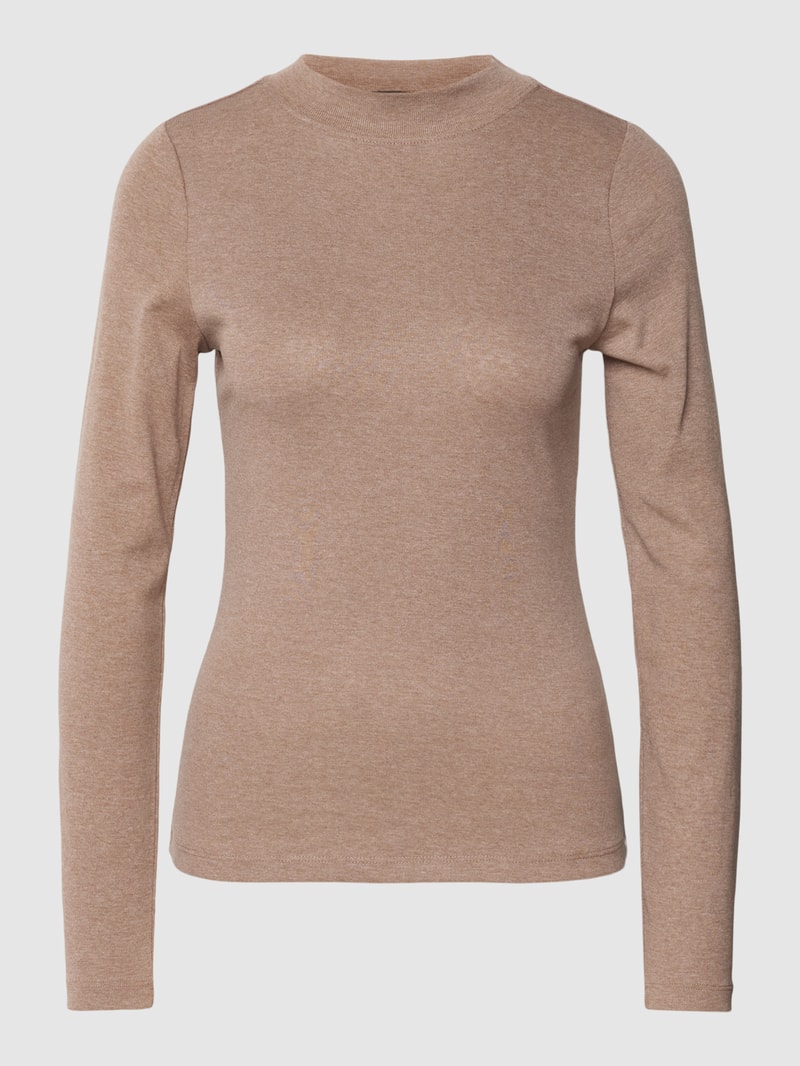 Longsleeve mit geripptem Rundhalsausschnitt in taupe meliert