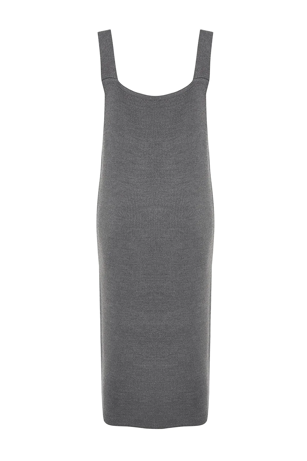 Trendyol Collection  Anthrazitfarbenes Maxi-Strickkleid mit V-Ausschnitt TWOAW24EL00011