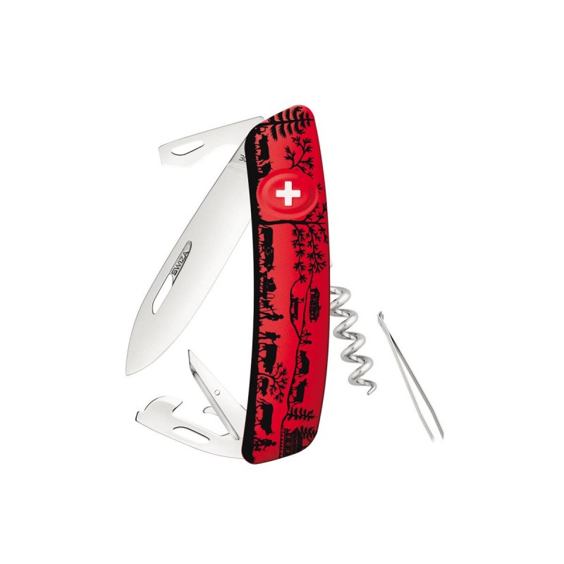 Schweizer Messer, Swiza D03 Heidiland Rot, mit 11 Mehrfarbenfunktionen, Made in Swiss.
