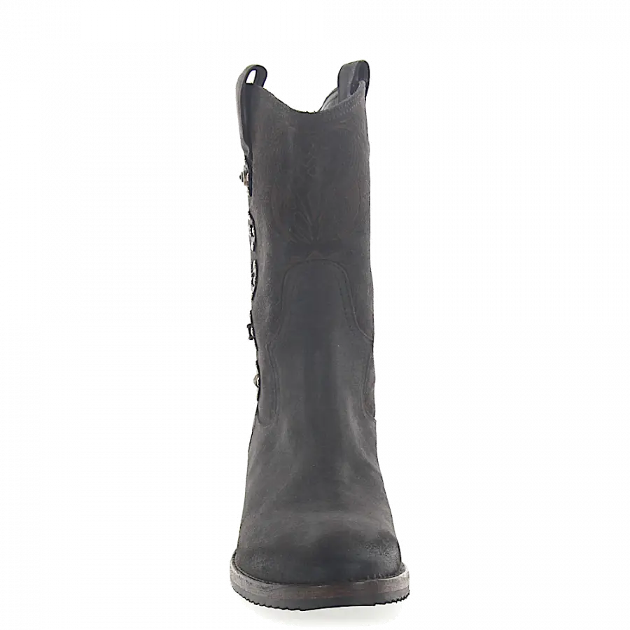 ROSS B. - Cowboystiefel Kalbsleder Veloursleder Nieten dunkelgrau - grau