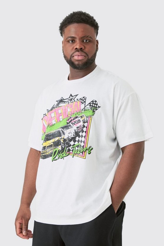 Plus Oversize T-Shirt mit Neon Moto-Print