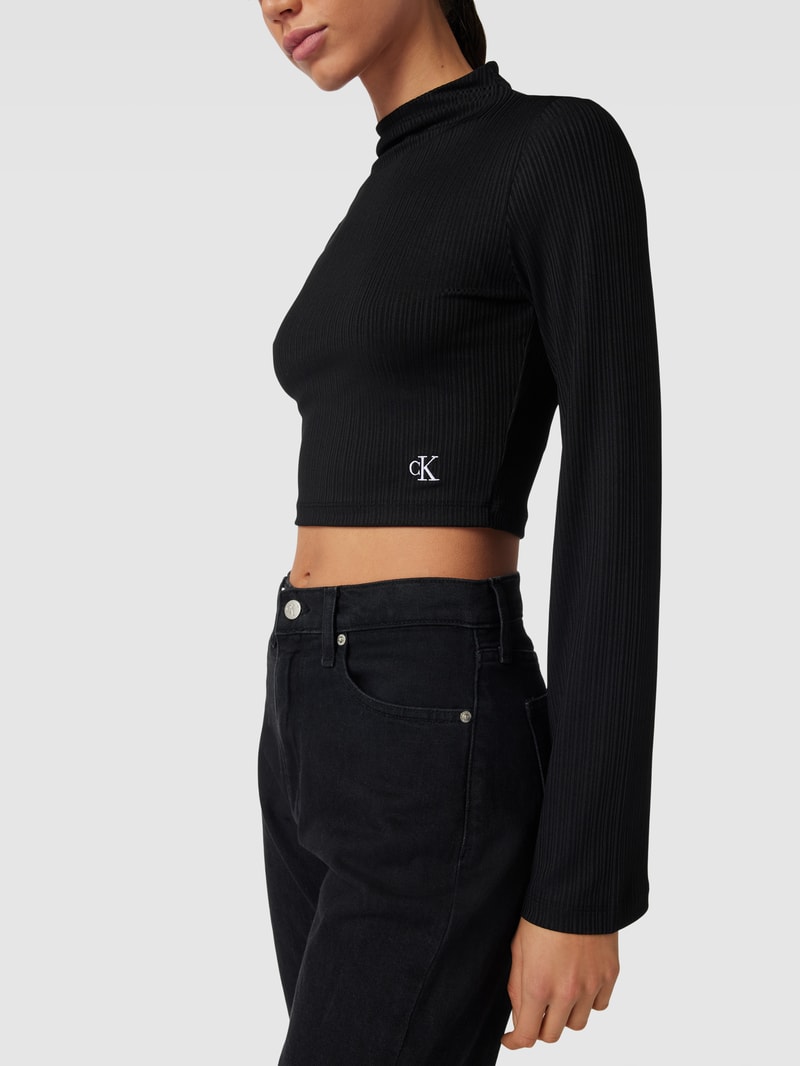 Cropped Longsleeve mit Rippstruktur in schwarz