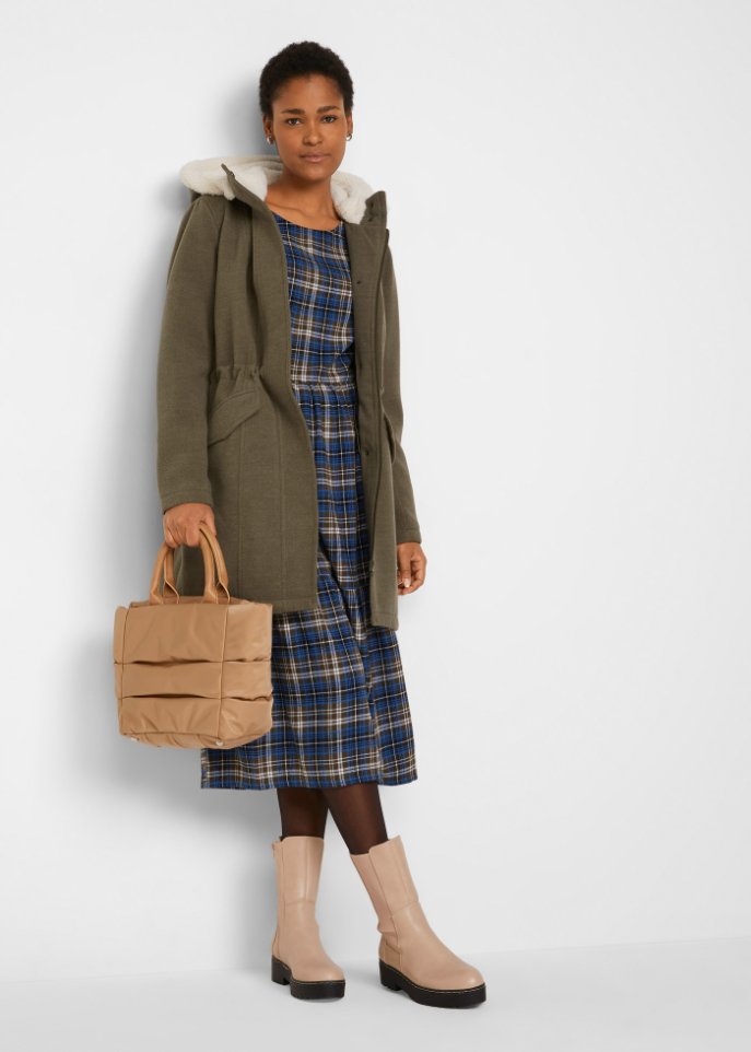Ausgestelltes Midi-Kleid aus Flanell mit Volants