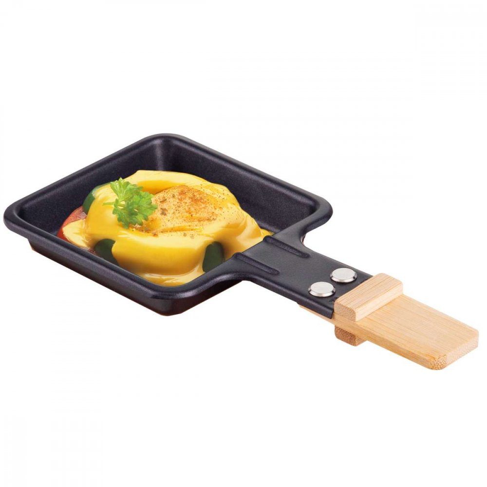 Syntrox Raclettepfännchen Syntrox Raclette Pfännchen viereckig mit Bambusgriff 8 Stück