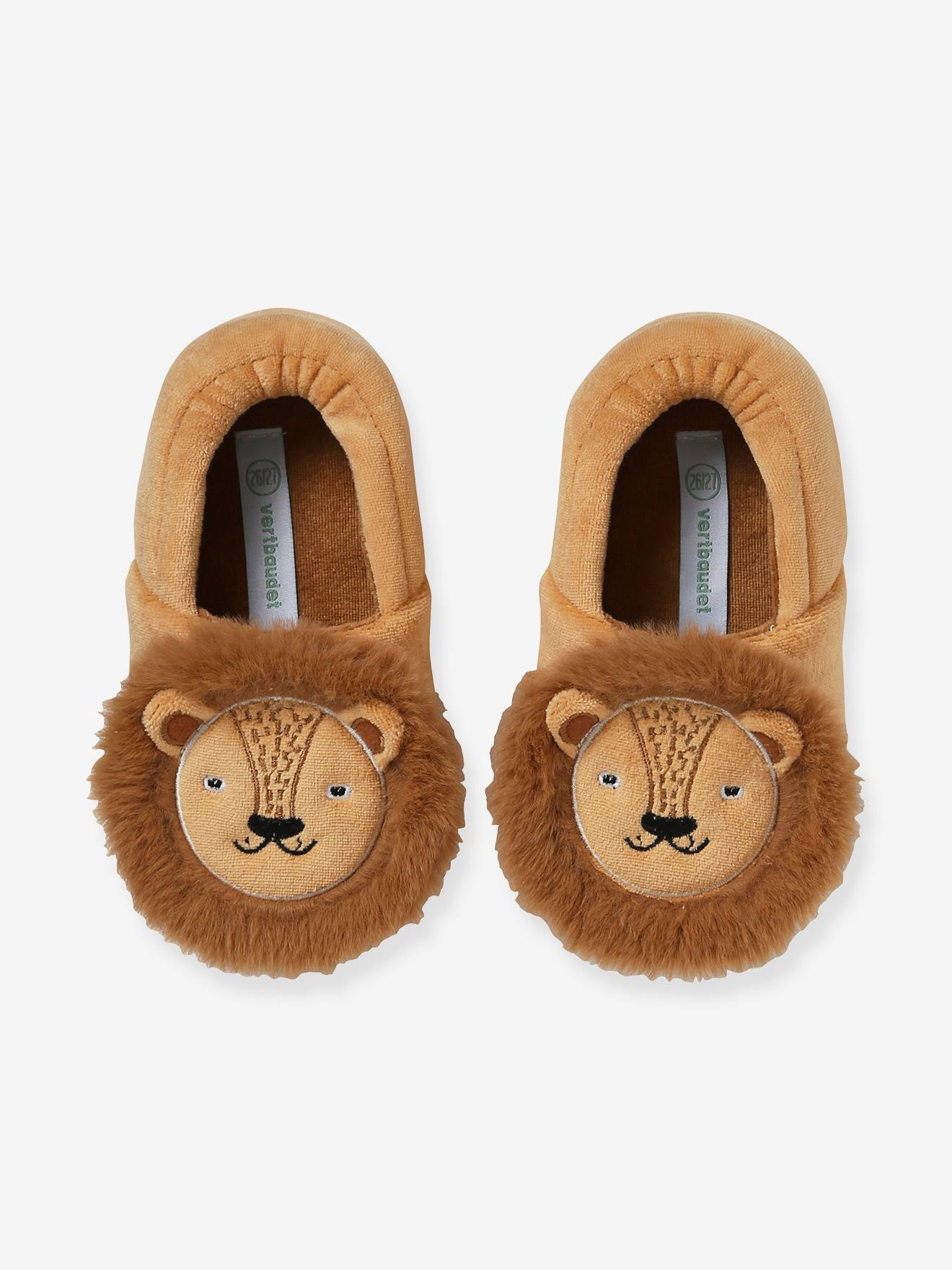 Chaussons intérieur velours enfant lion cappuccino