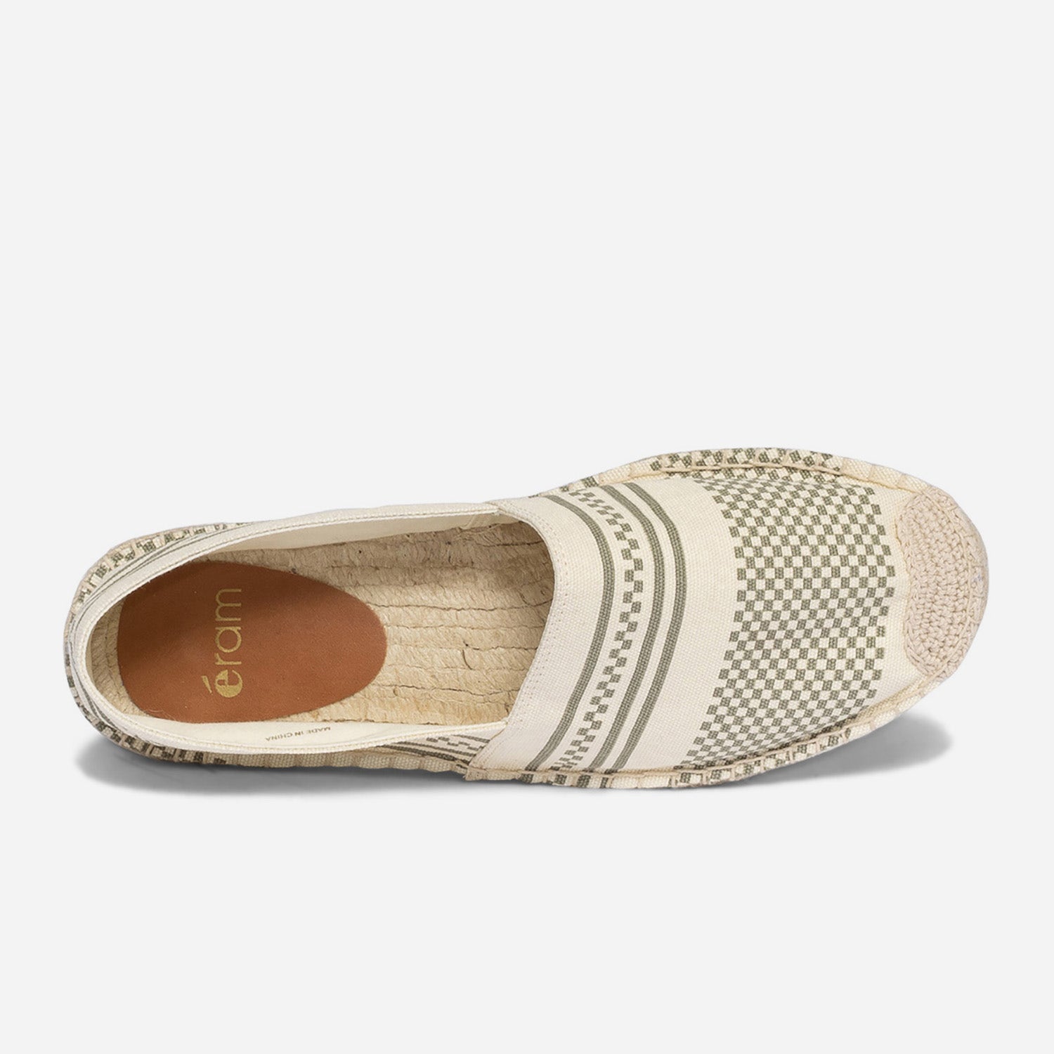 Espadrille écrue en toile à motif graphique kaki