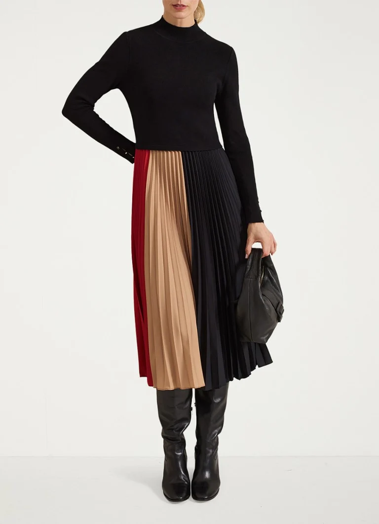 Vestido midi Kiera de Phase Eight, con bloques de color y pliegues.