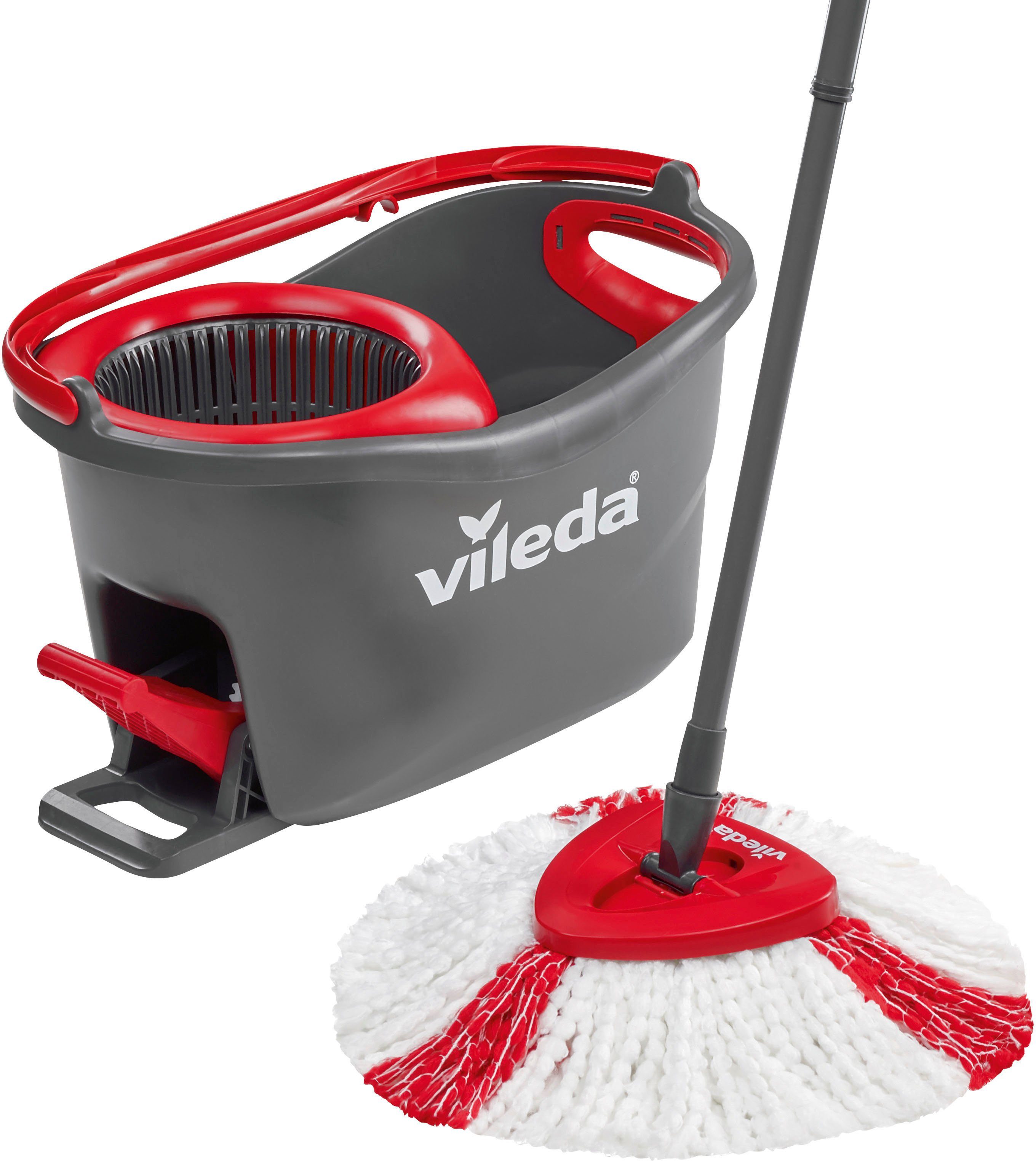 Vileda Bodenwischer-Set TURBO Box inkl. Classic Ersatzbezug (Set, 3-St., Wischmop-Set mit Powerschleuder und Fußpedal und 3-tlg. Teleskopstiel), ergonomischer, leichter Eimer mit praktischem Ausguss und Stielhalter