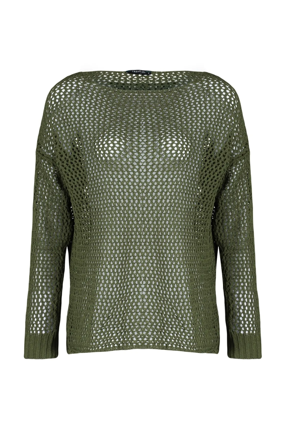 Trendyol Collection  Khakifarbener Strickpullover aus Baumwolle mit Lochmuster und super weiter Passform TWOAW20FV0184