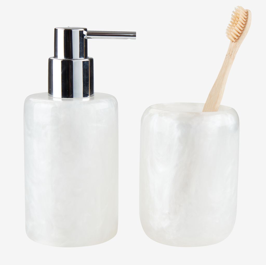 Uchwyt na szczoteczki do zębów LISTERBY Biały efekt masy perłowej