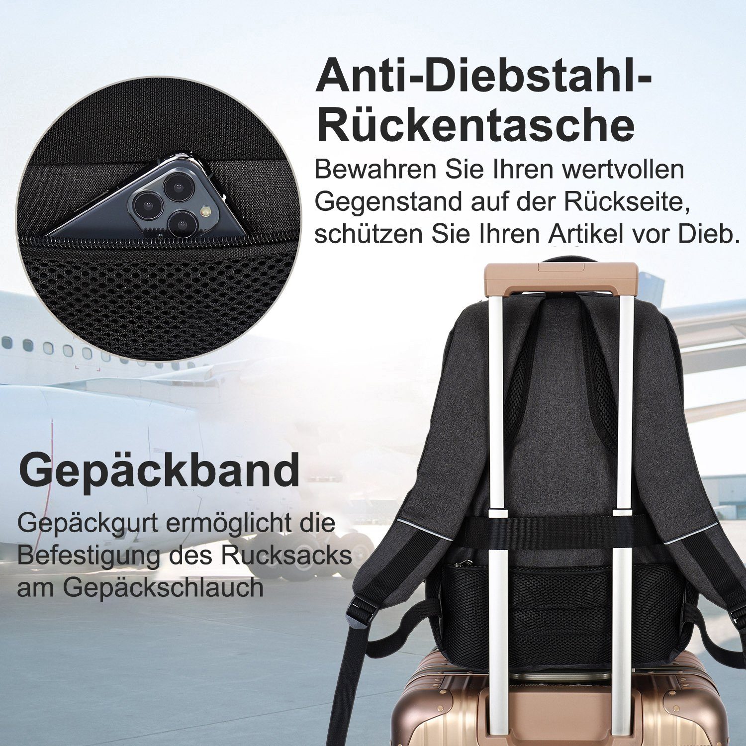 OSTWOLKE Laptoprucksack Laptop Rucksack Arbeit Reisen Wandern Schulrucksack Laptoptasche, mit Lptopfach, mit USB-Ladeanschluss