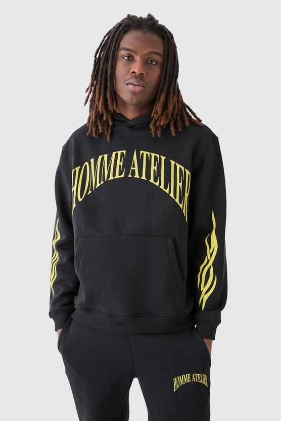 Oversize Trainingsanzug mit Homme Bm Print und Kapuze