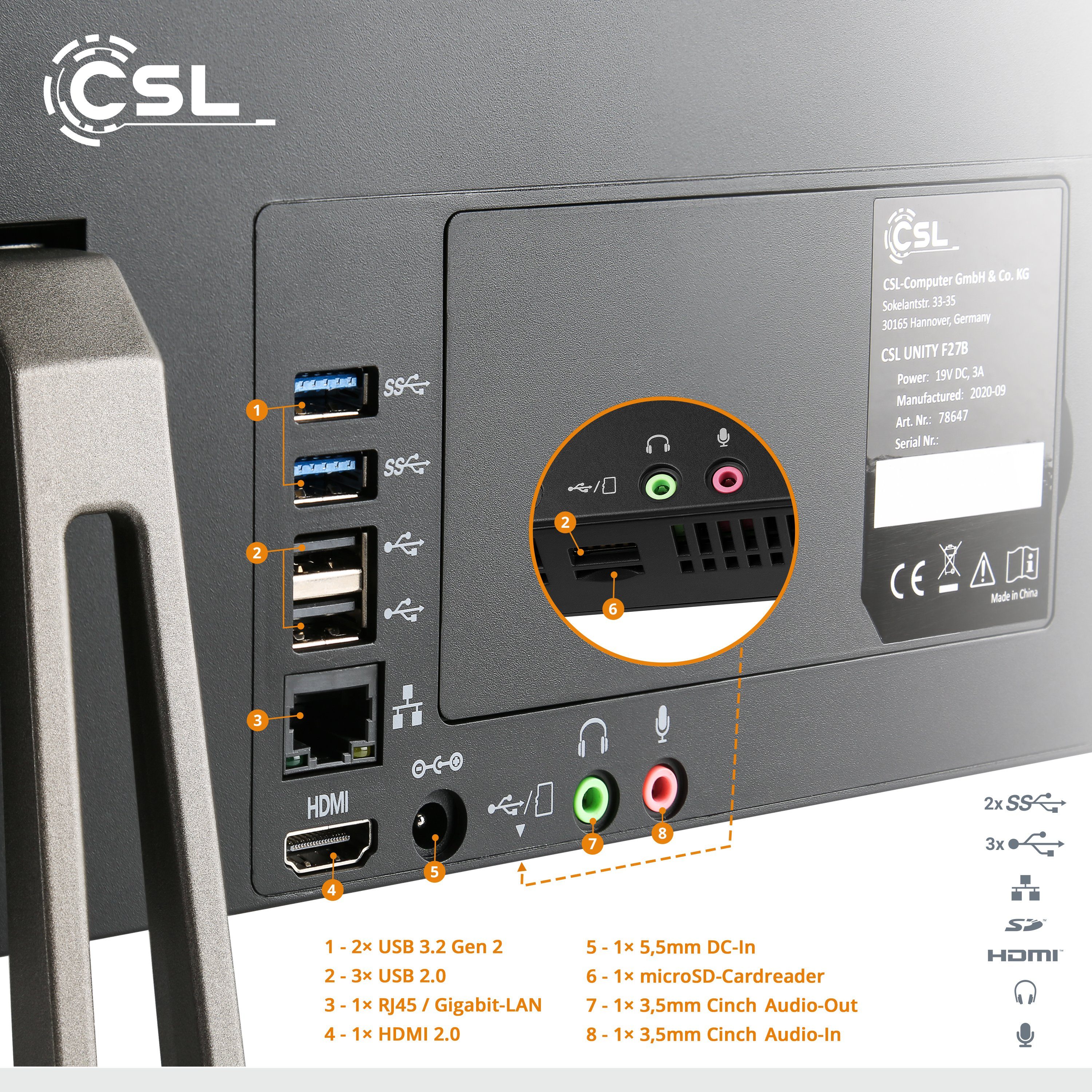 CSL Unity F27-JLS PC (27 Zoll, Intel® Celeron N5100, Intel® UHD Graphics, 16 GB RAM, 256 GB SSD, passiver CPU-Kühler)