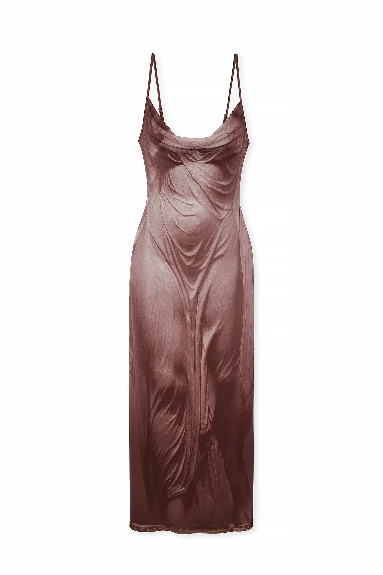 Maxikleid aus Mesh mit Wasserfallausschnitt