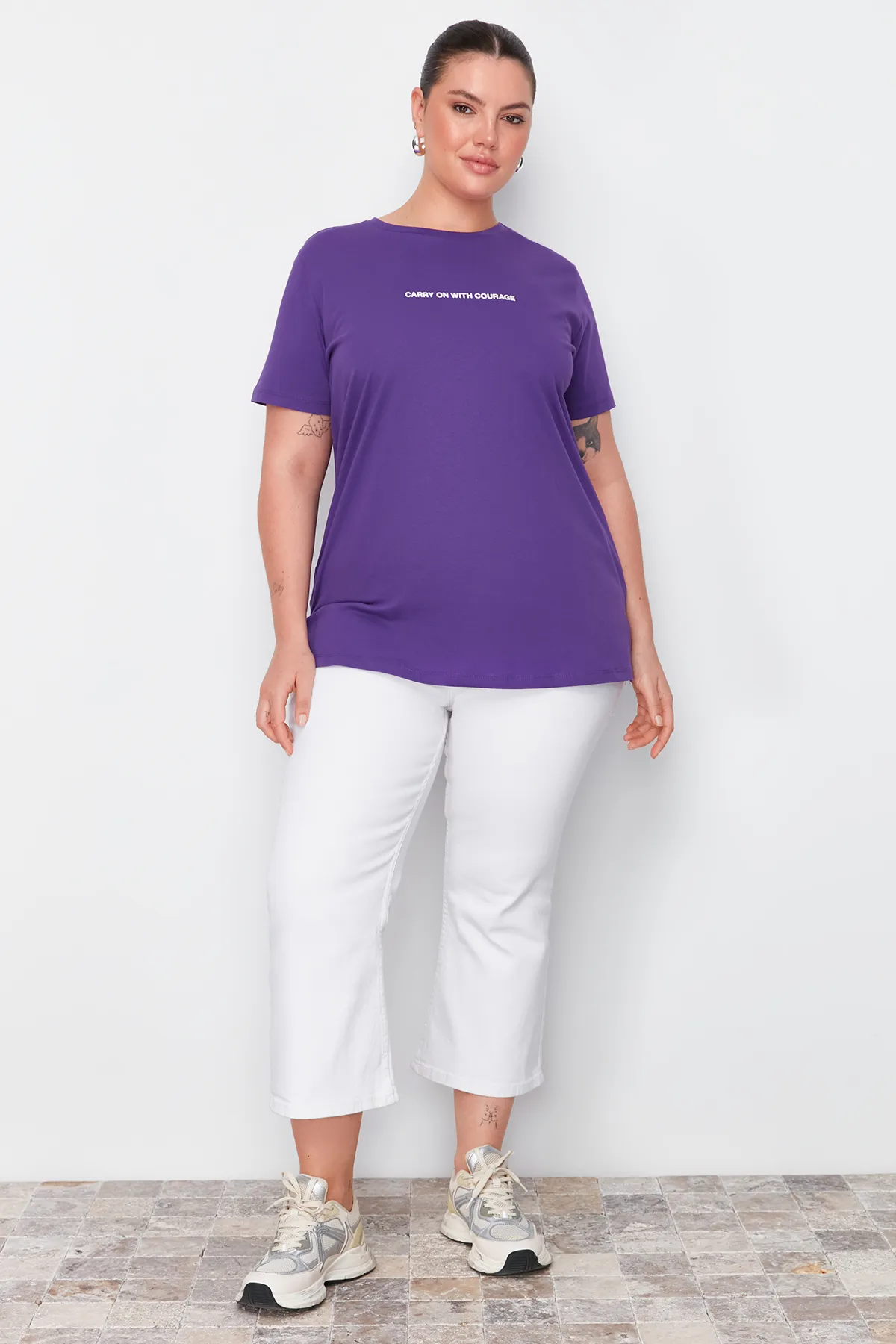 Trendyol Curve  Große Größen in T-Shirt - Lila - Boyfriend