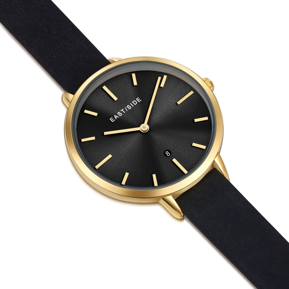 EASTSIDE Montre à quartz Classic en Or jaune Cuir véritable en Noir Montre
