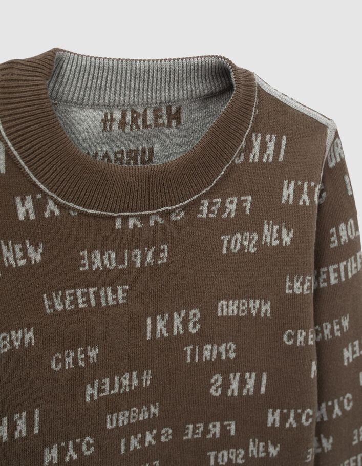 Pull réversible gris et kaki jacquard typo garçon