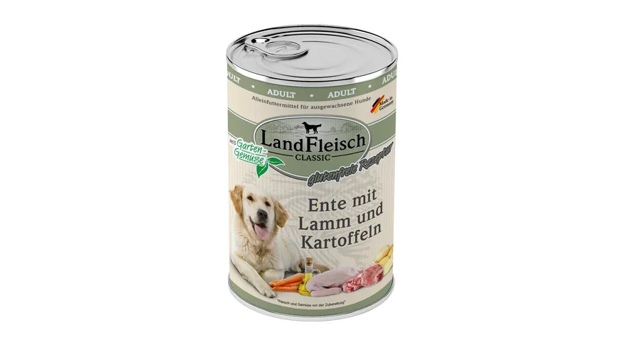 LandFleisch Classic Hundenassfutter Ente mit Lamm und Kartoffeln mit Gartengemüse 400 g