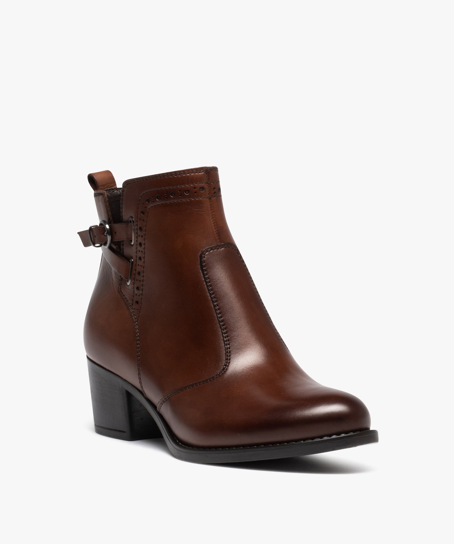 Boots femme en cuir à talon carré et à zip - Taneo marron | GEMO