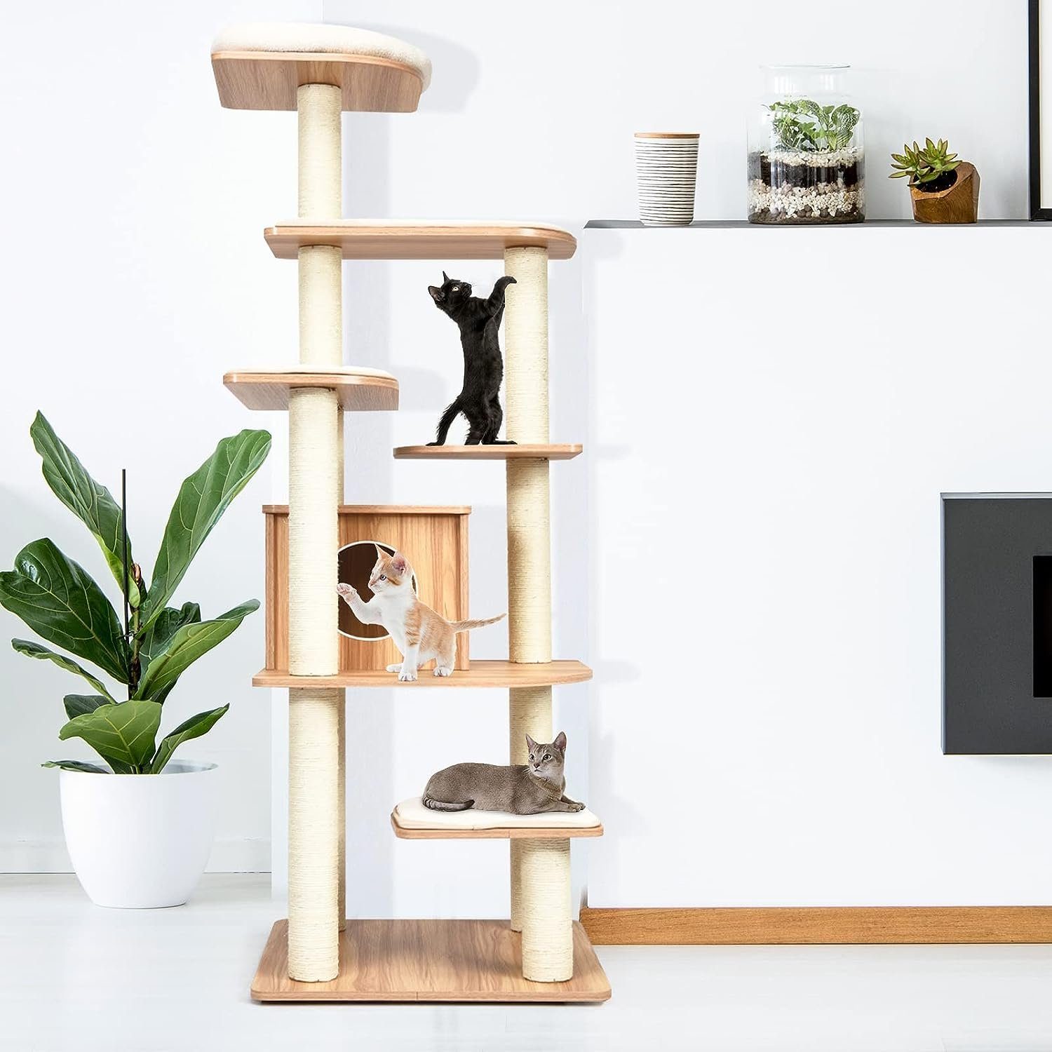 KOMFOTTEU Kratzbaum Katzenbaum 175cm hoch, mit 6 Plattform