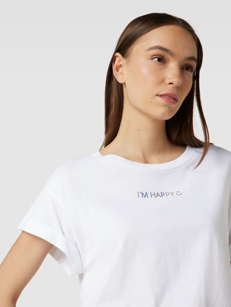 T-Shirt mit Statement-Schriftzug aus Paillettenbesatz in offwhite