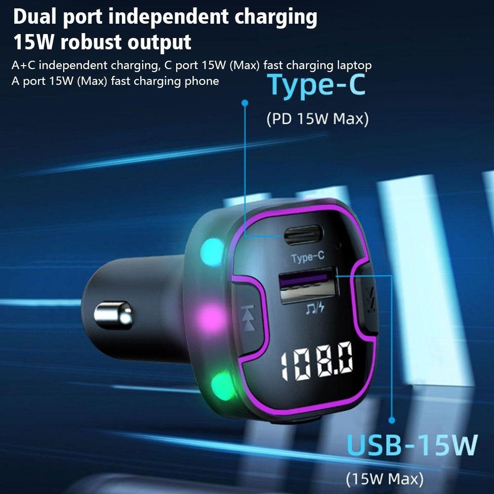 DESUO Zigarettenanzünder USB C Auto Ladegerät Bluetooth 5.3 FM Transmitter Autobatterie-Ladegerät