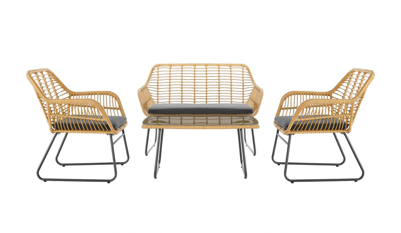 Happy Home Happy Home Lounge-Set 4tlg. HGS45-GRA helles Rattan mit Sitzkissen in grau