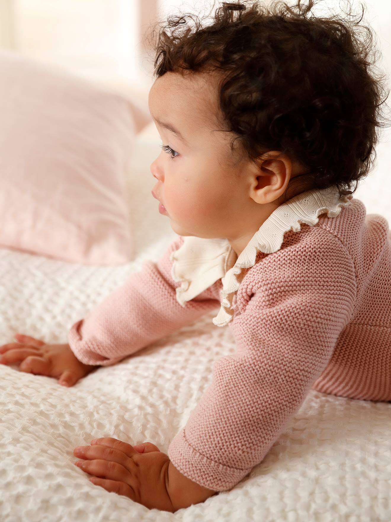 Cardigan en coton bébé fine jauge BASICS cappuccino