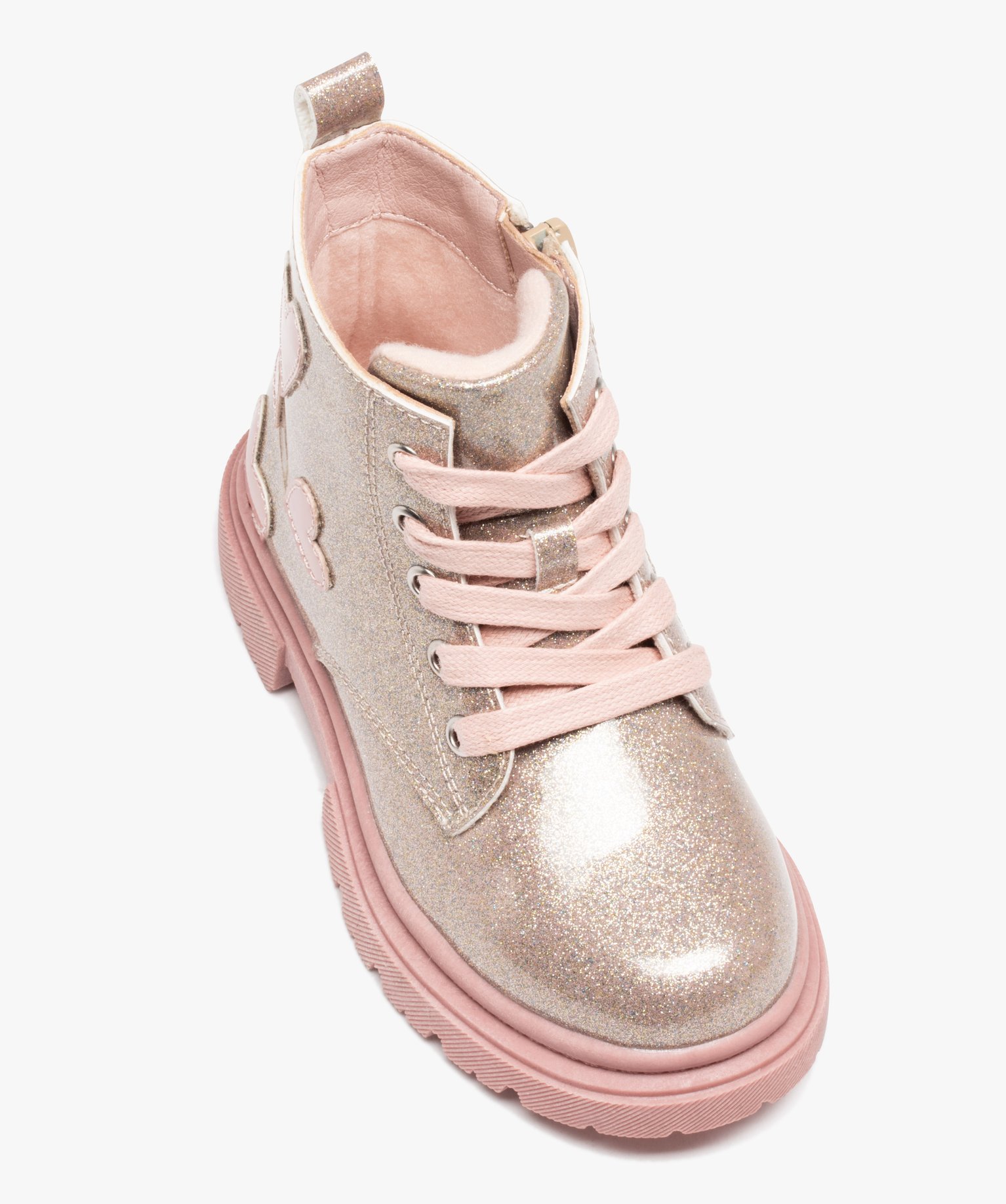 Boots fille à semelle crantée paillettes et à zip rose | GEMO