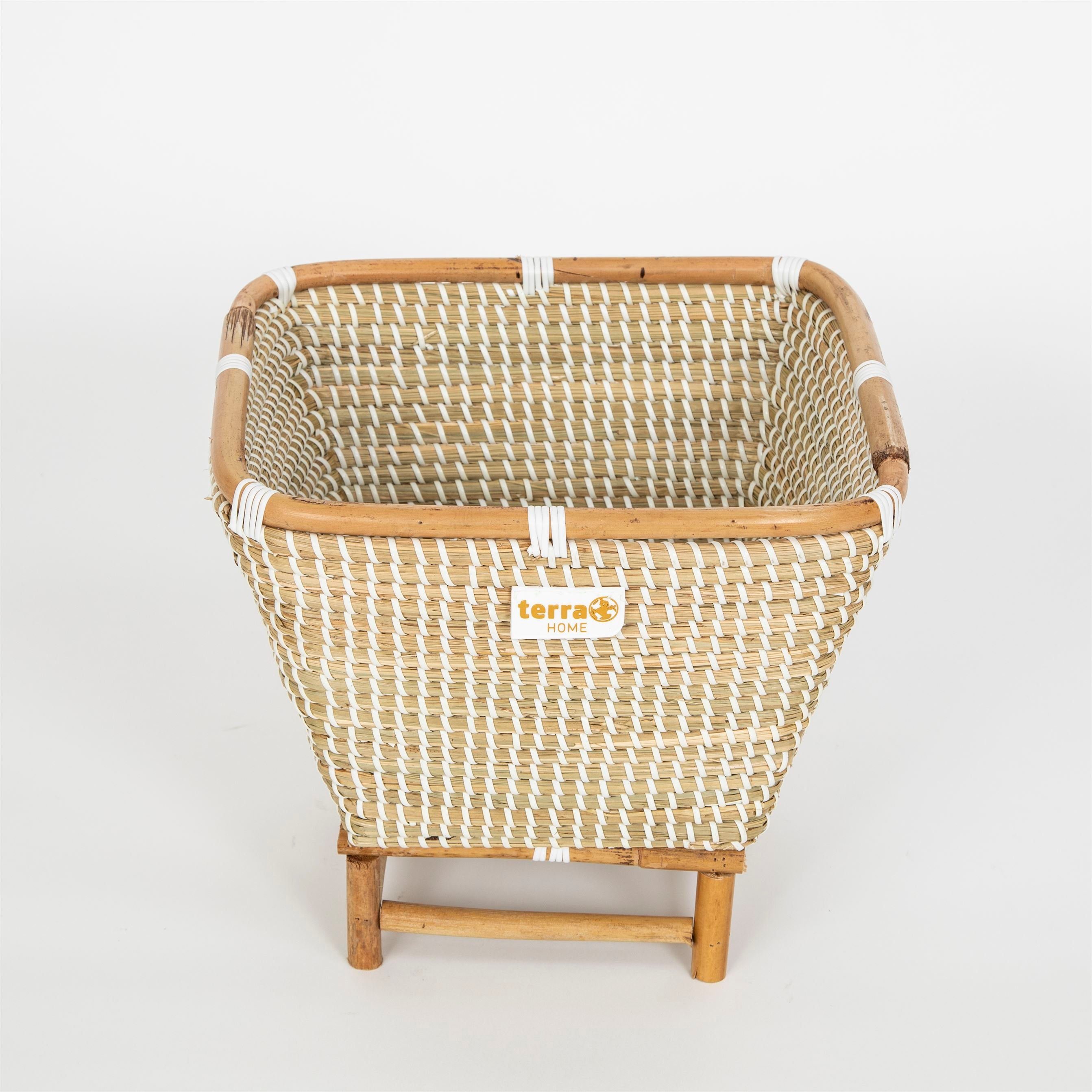 Terra Home Übertopf Pflanzenübertopf Seegras Rattan B31xT31xH28,5 cm blau (mit Rattan Füßen, 1 St), Blumentopf Übertopf Füllkorb auf Holzbeinen