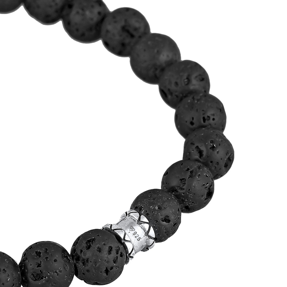 KUZZOI KUZZOI Bracelet Hommes tête de mort cool avec perles de lave en argent sterling 9 Bracelet