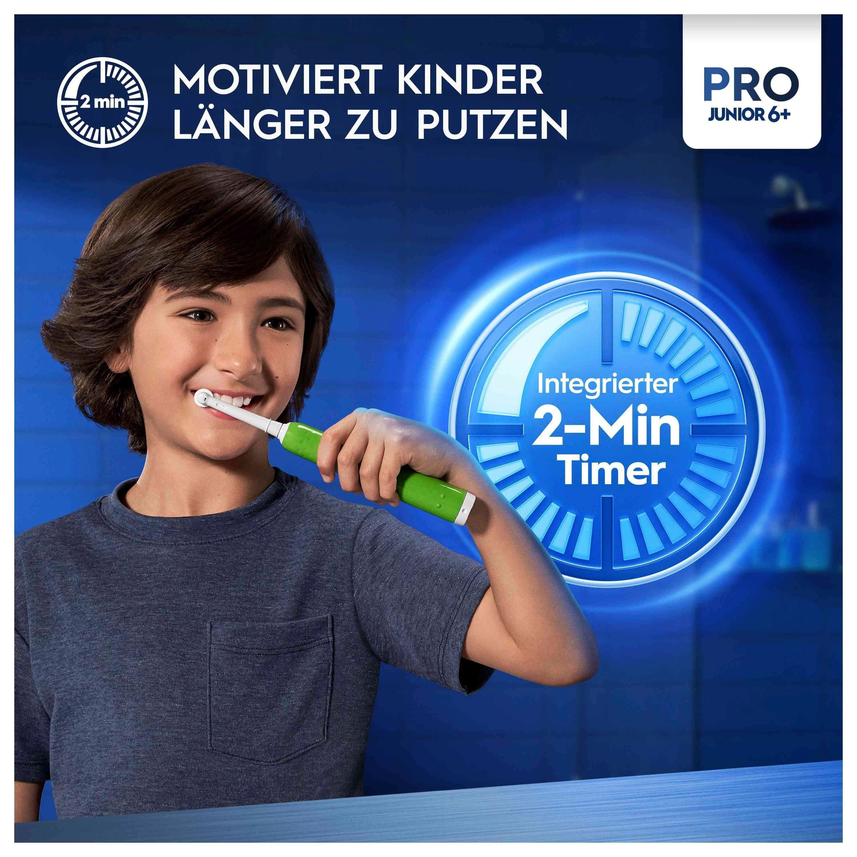 Oral-B Elektrische Zahnbürste Pro Junior, Aufsteckbürsten: 1 St., Drucksensor