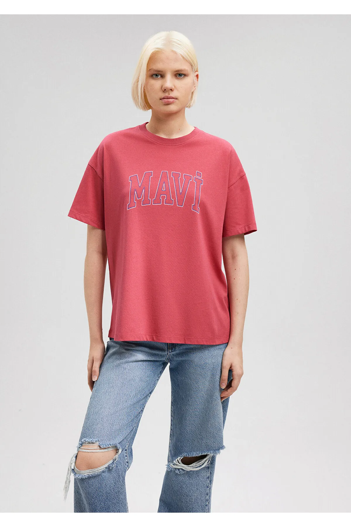 Mavi  Rosafarbenes T-Shirt mit Logo-Print, reguläre Passform / normaler Schnitt 1611193-70931