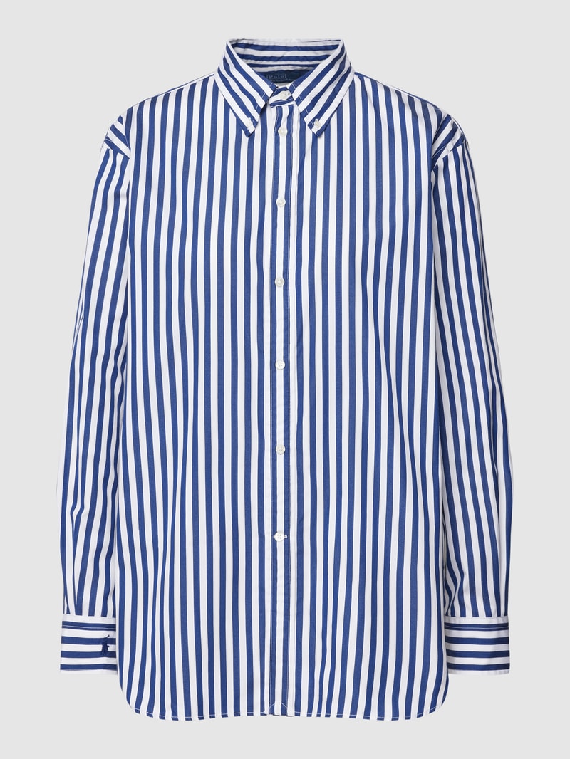 Bluse mit Streifenmuster und verlängertem Rückenteil in royalblau