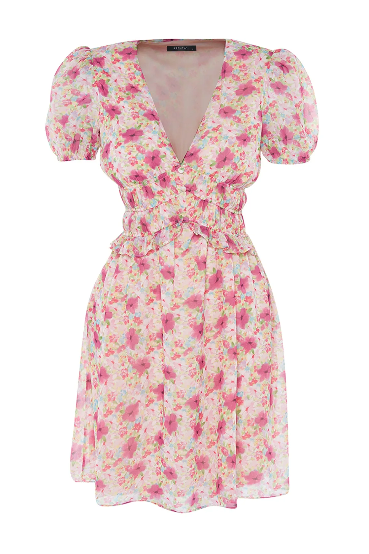 Trendyol Collection  Rosa Taillen-Minikleid aus gewebtem, gefüttertem Gimped-Webstoff TWOSS23EL01374