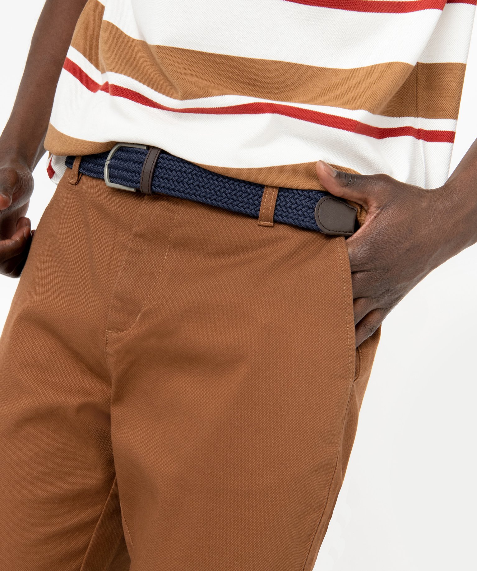 Pantalon en coton homme avec ceinture tressée beige fonce | GEMO