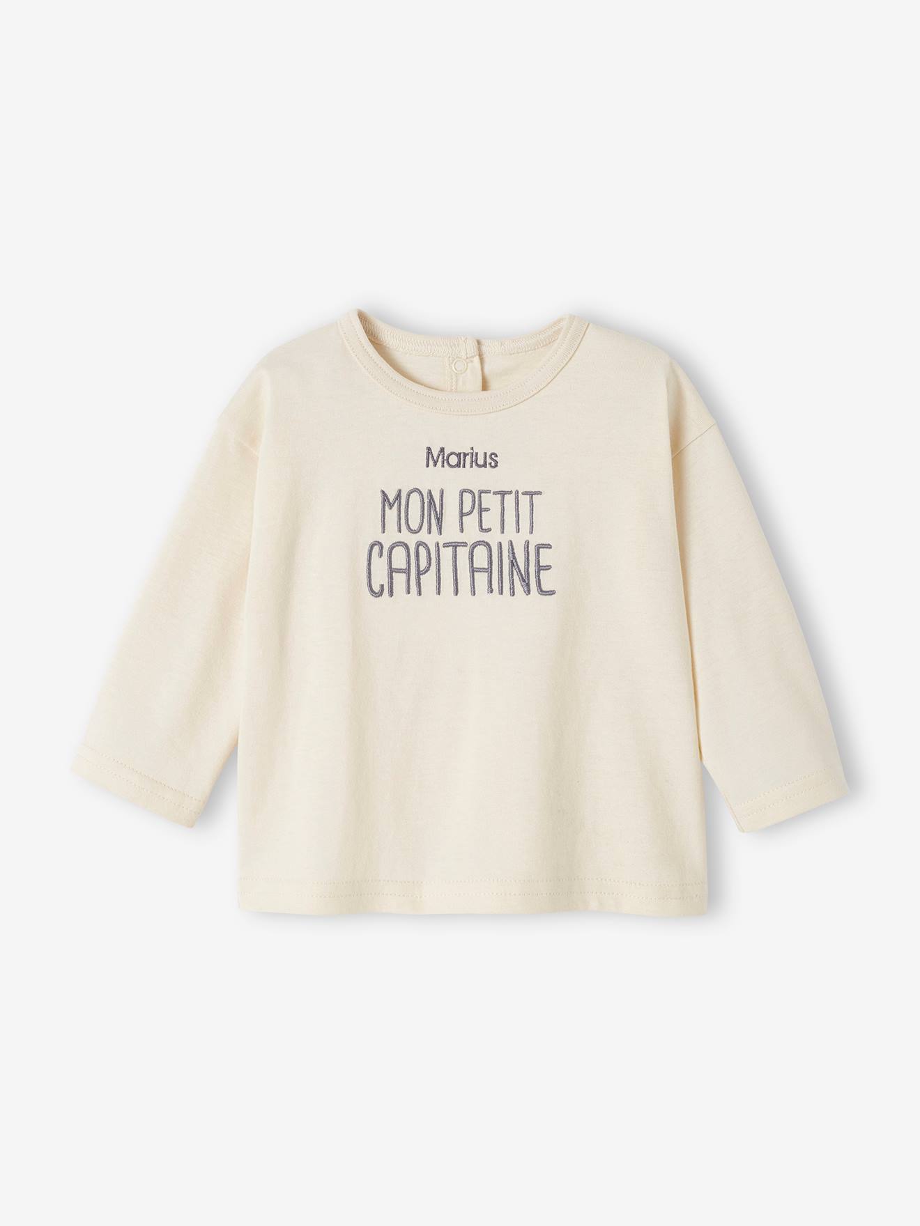 Vertbaudet Baby Shirt MON PETIT CAPITAINE, personalisierbar - wollweiß