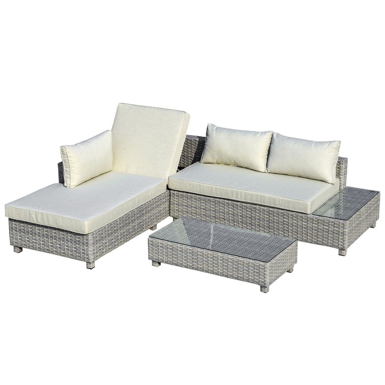 Outsunny 3-tlg. Polyrattan Gartenmöbel Set Gartengarnitur mit Beistelltisch