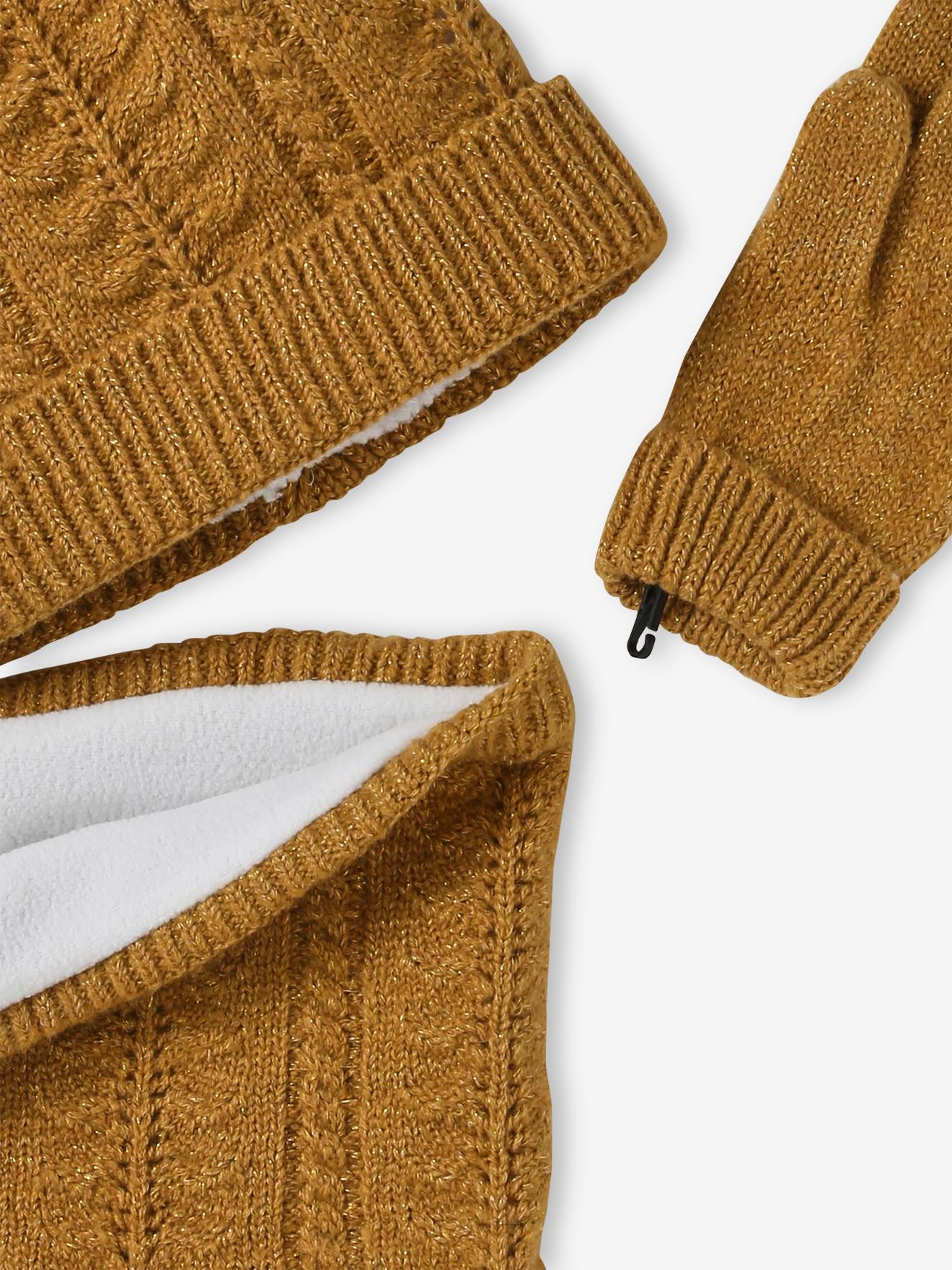 Vertbaudet Mädchen-Set: Mütze, Rundschal & Handschuhe - wollweiß