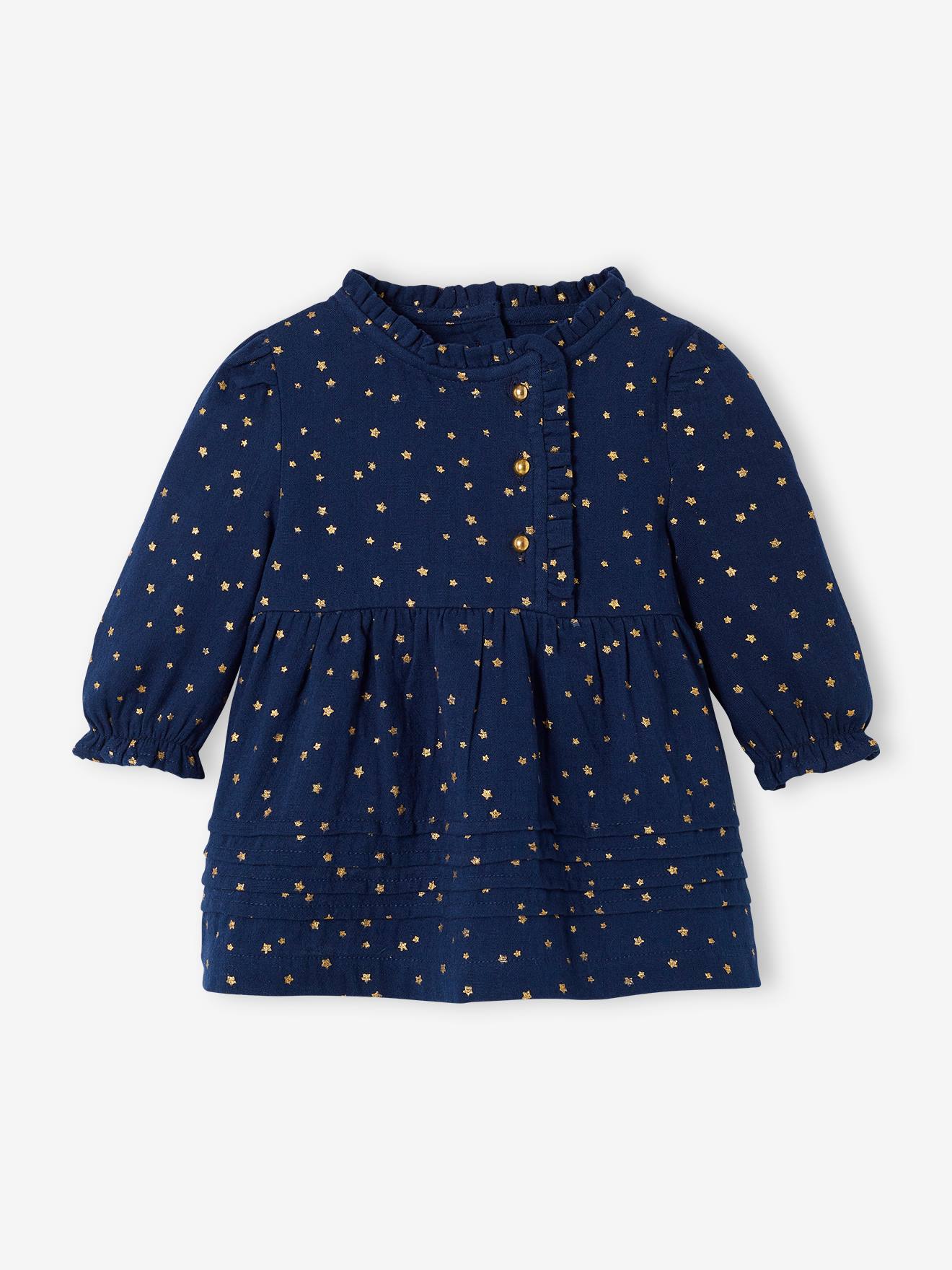 Robe en gaze de coton bébé ouverture décalée rouge foncé imprimé