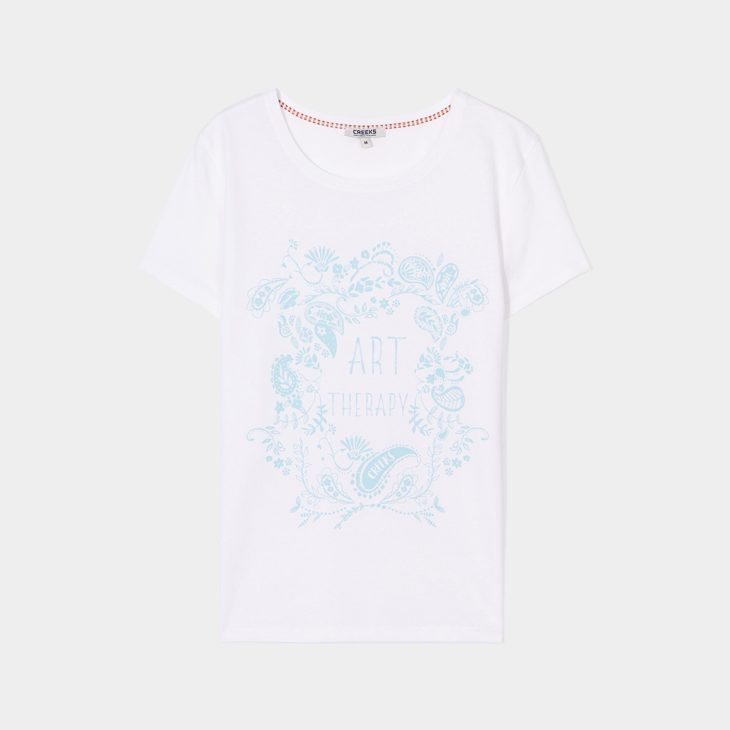 T-shirt ajusté col rond coton Creeks ecru femme | La Halle