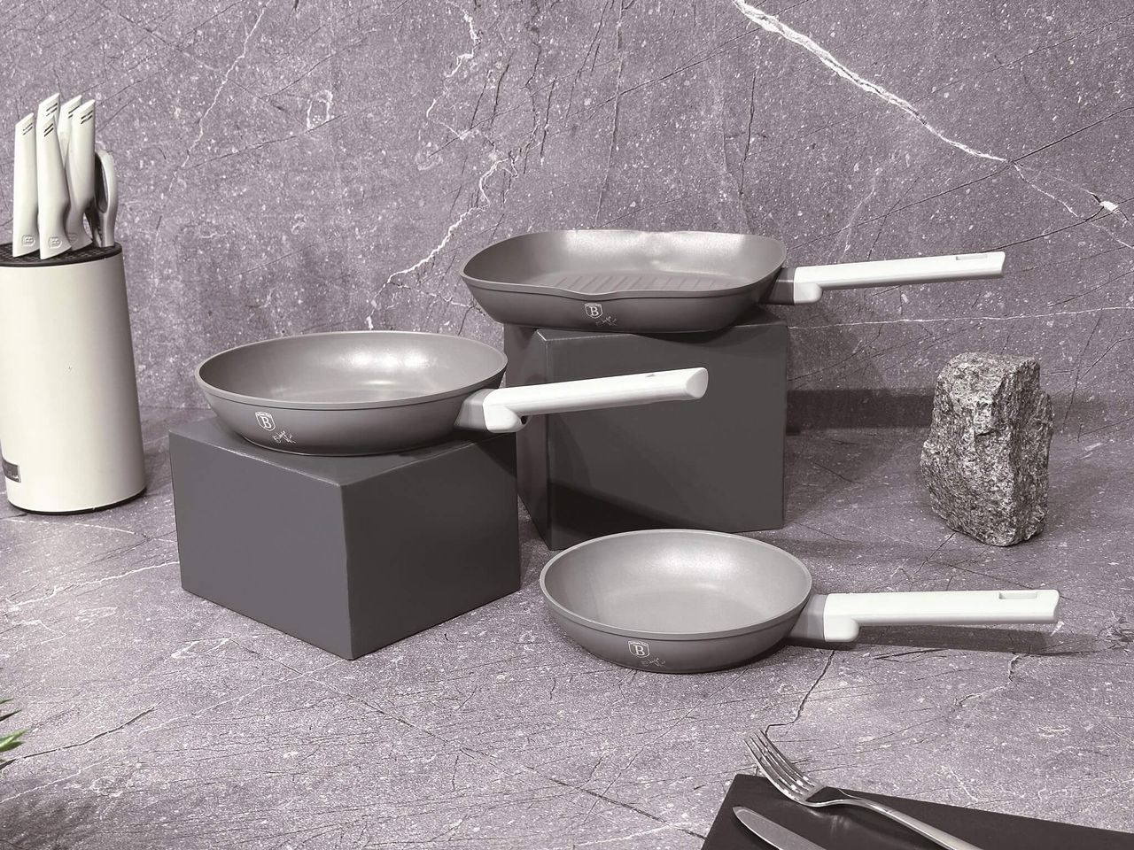 Berlinger Haus BH/7076 Aspen Collection Bratpfannen Set 3-tlg. in Grau mit Grillpfanne