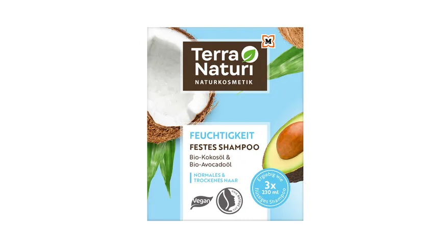 Terra Naturi Feuchtigkeit Festes Shampoo Bio-Kokosöl & Bio-Avocadoöl 60 g
