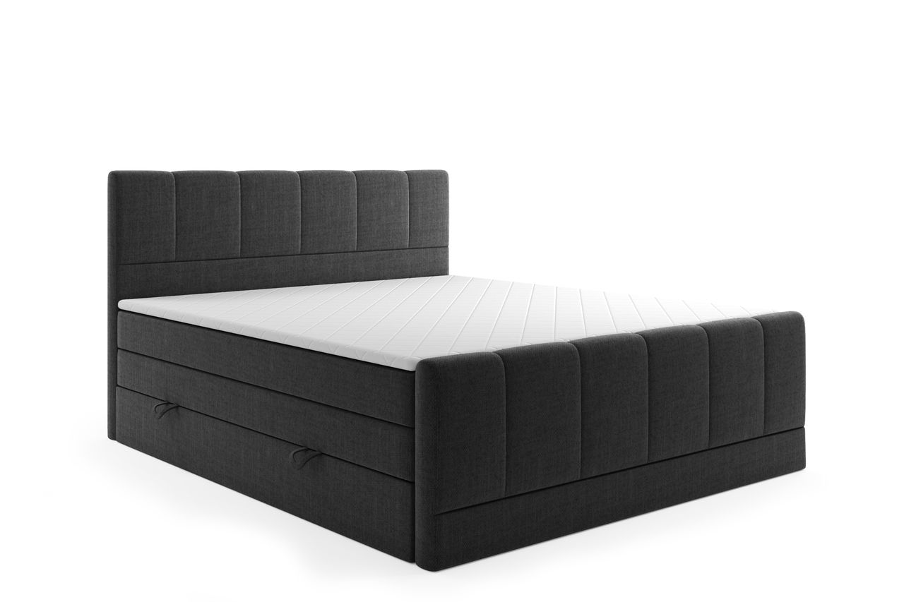 Möbel Punkt Boxspringbett LONDON mit Bettkasten 180 x 200 cm Webstoff Schwarz Bett Bettkasten Taschenfederkern Hotelbett